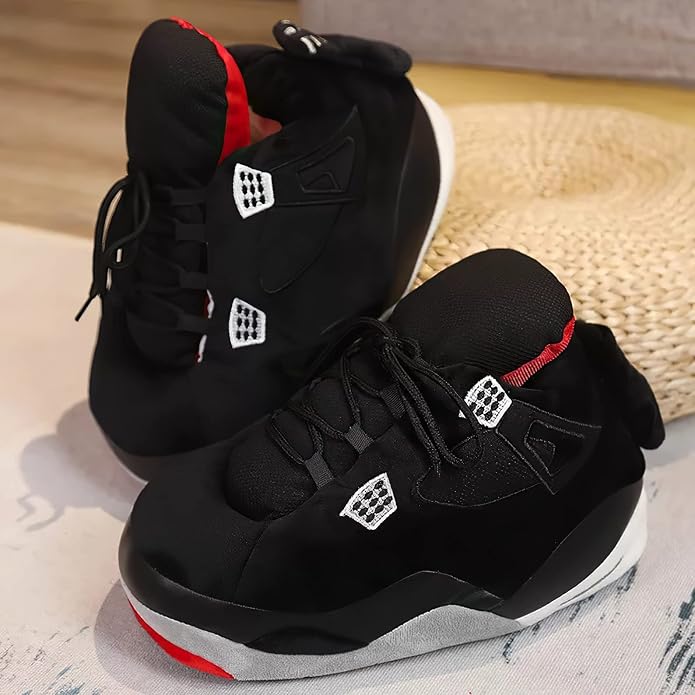AJ 4 Plush House Slippers - Black
