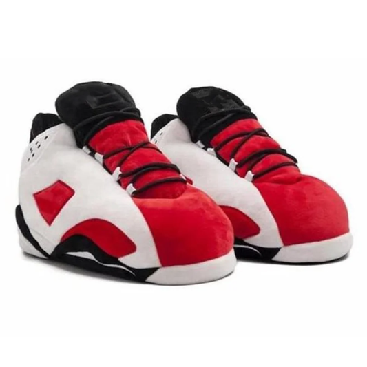 AJ 6 Plush House Slippers - White/Red