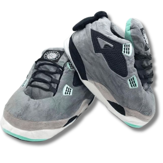 AJ 4 Plush House Slippers - Grey/Teal