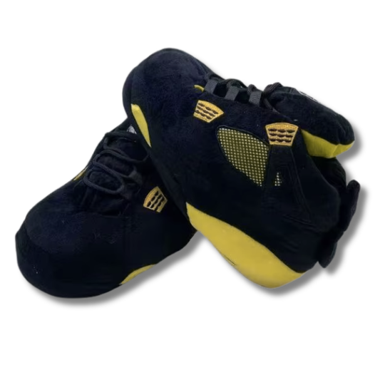 AJ 4 Plush House Slippers - Black/Yellow